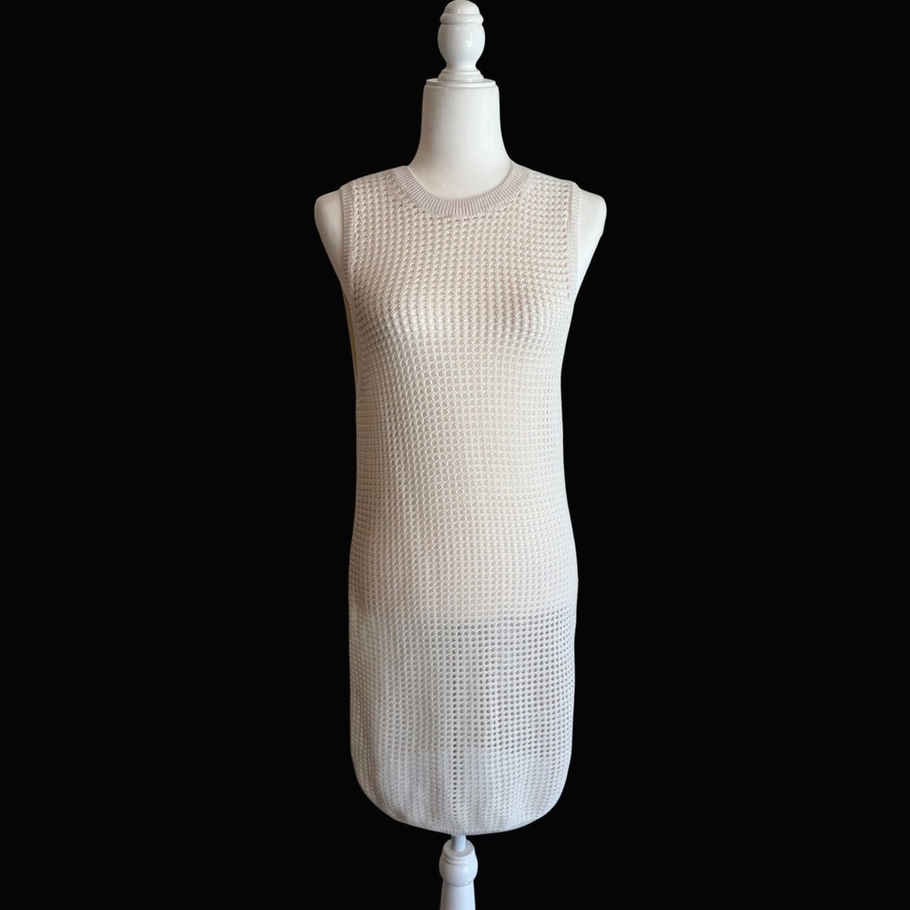 Abercrombie & Fitch Open Knit Sweater Dress Cream Sleeveless Layering Boho Small